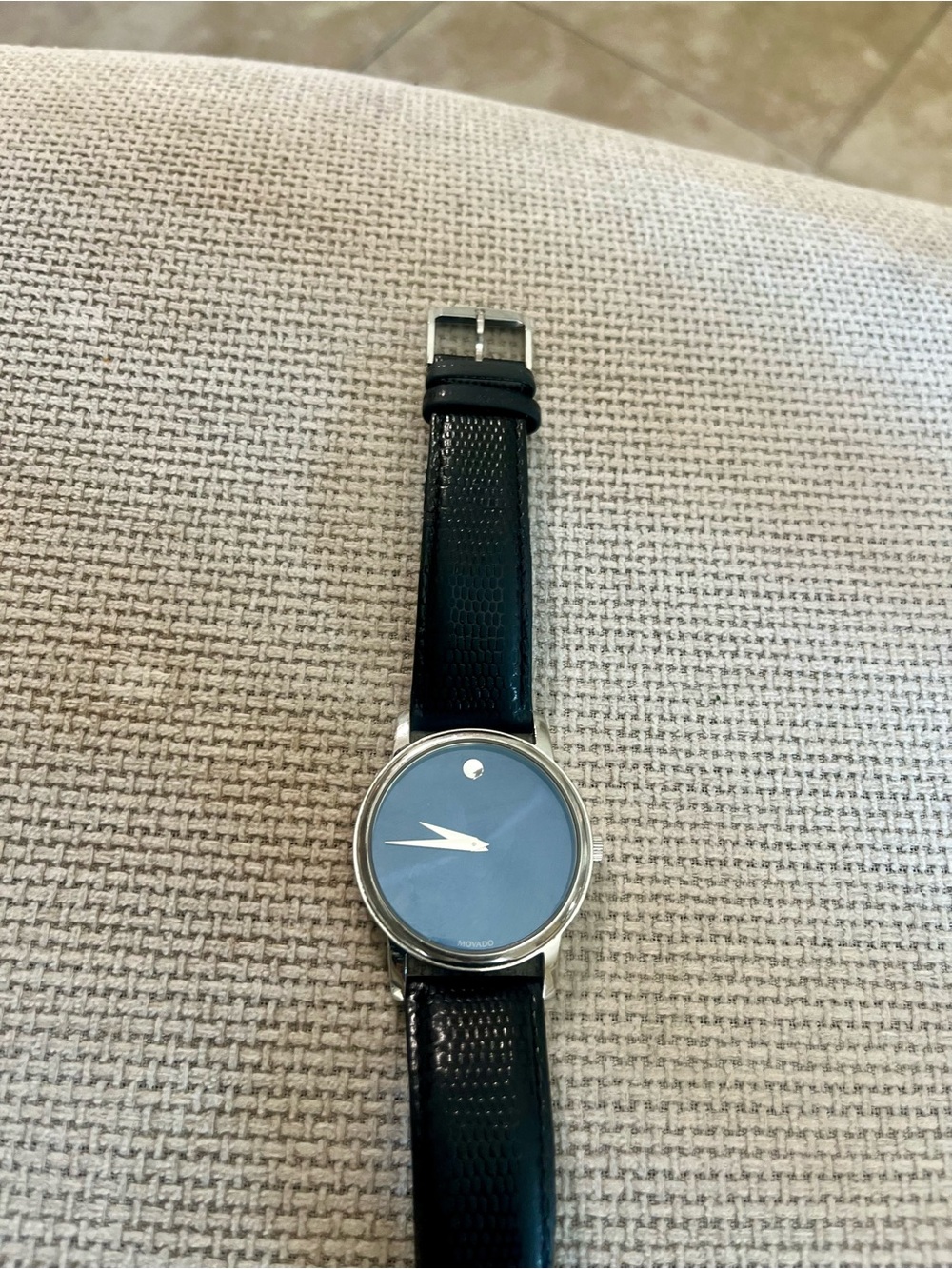Movado Black Dial Silver Case Leather Strap Watch - Picture 6 of 8